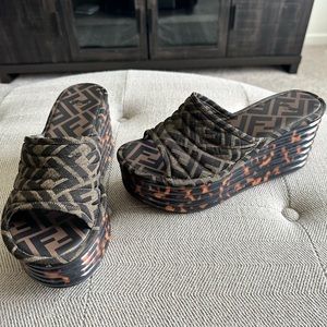 Fendi FF Logo Platform Wedge Sandals size 40